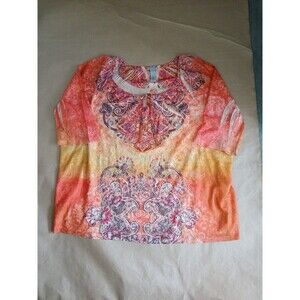 Catherines Short Sleeve Shirt Blouse Top Womens 5X Orange Rhinestones